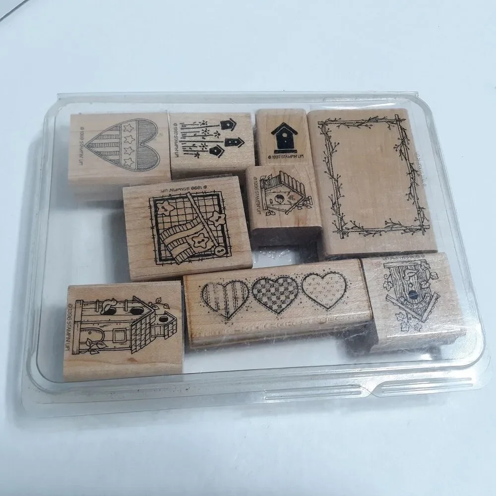 Stampin Up Lot of 9 Rubber Stamp Set 1996 1997 Birdhouse Heart Flag Patriotic